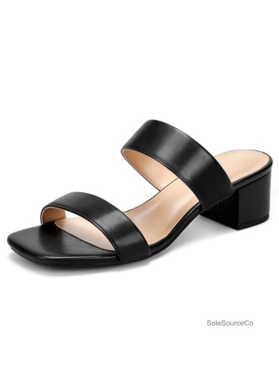 Shoes - Two Strap Heeled Sandals Square Toe Block Heel Women's Dressy
